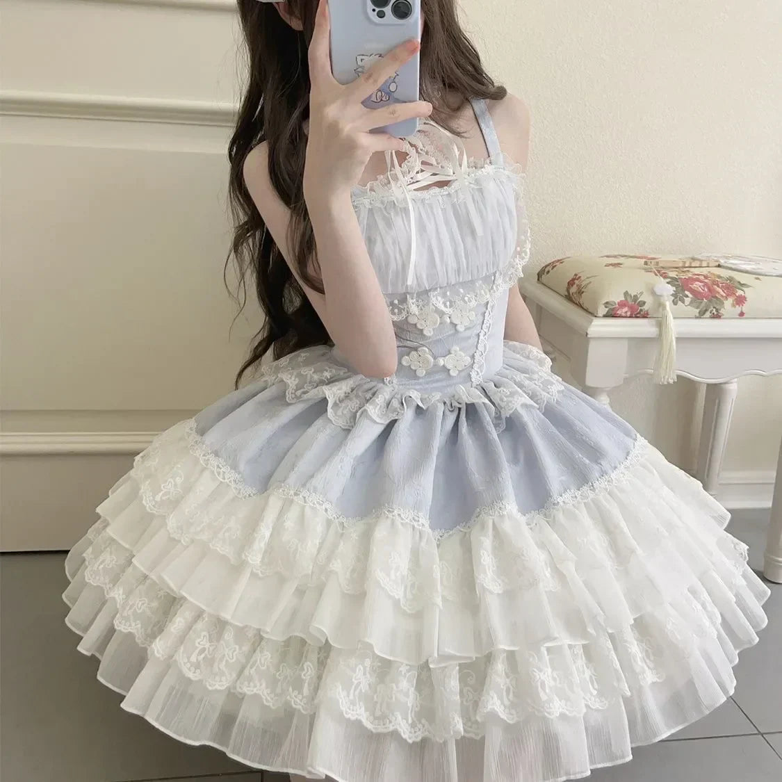 Fairy Elegant Lolita Strap Dress Lace Bow Sweet Girl Kawaii Japanese Cosplay Tea Party Daily Casual Women Outfits 2026