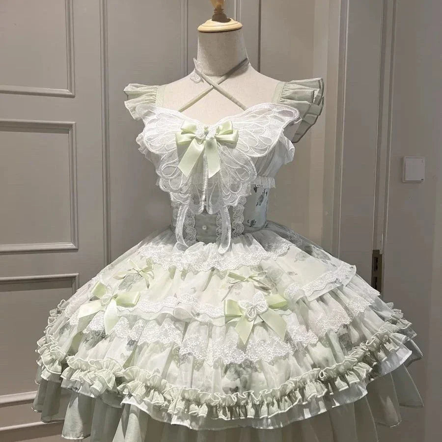 Fairy Elegant Lolita Strap Dress Lace Bow Sweet Girl Kawaii Japanese Cosplay Tea Party Daily Casual Women Outfits 2026