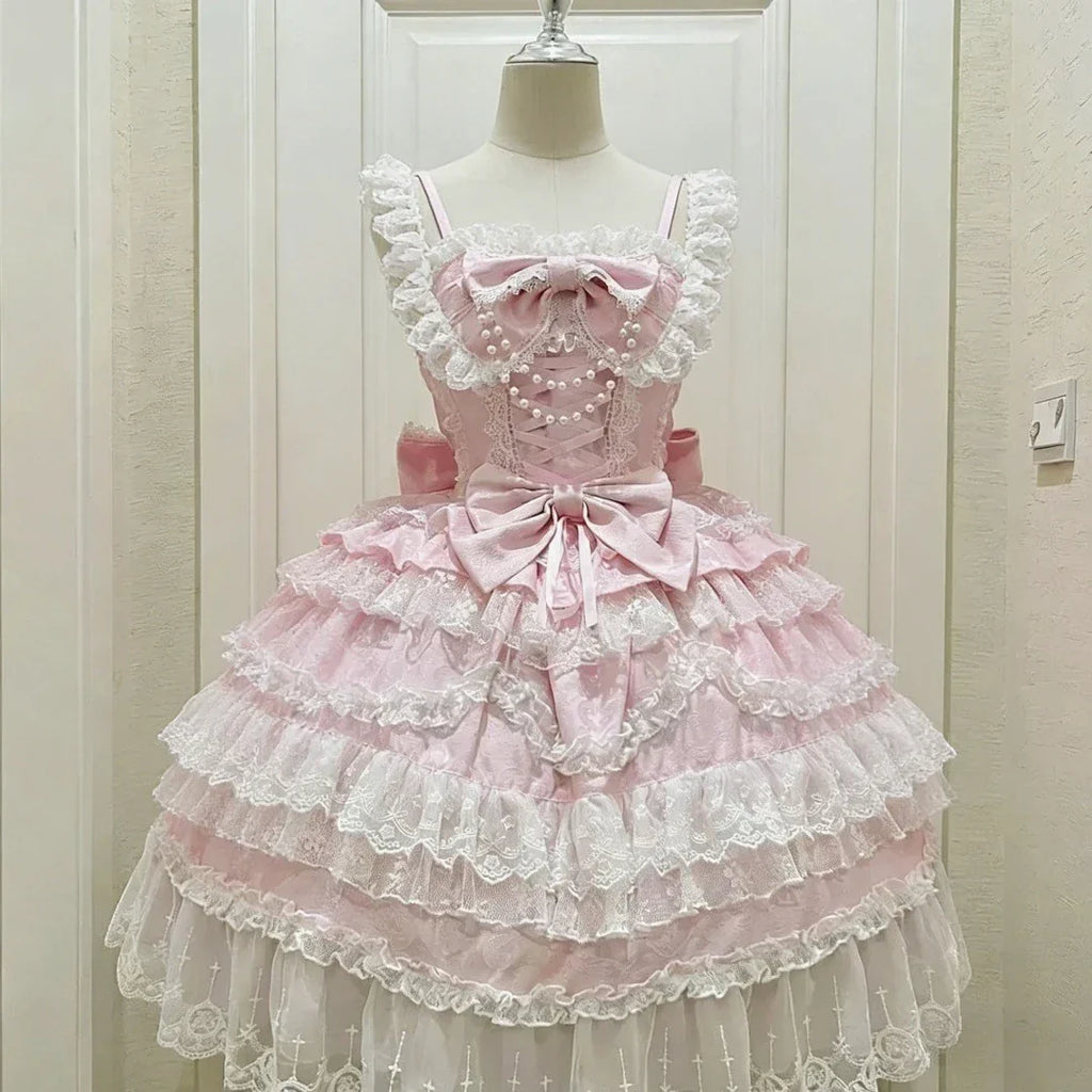 Fairy Elegant Lolita Strap Dress Lace Bow Sweet Girl Kawaii Japanese Cosplay Tea Party Daily Casual Women Outfits 2026