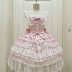 Fairy Elegant Lolita Strap Dress Lace Bow Sweet Girl Kawaii Japanese Cosplay Tea Party Daily Casual Women Outfits 2026