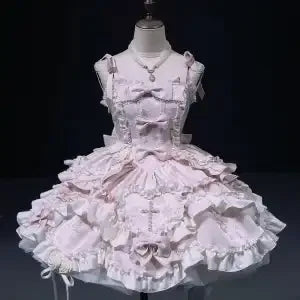 Fairy Elegant Lolita Strap Dress Lace Bow Sweet Girl Kawaii Japanese Cosplay Tea Party Daily Casual Women Outfits 2026