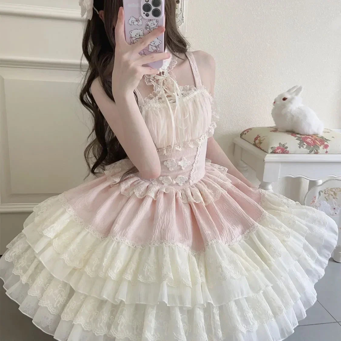 Fairy Elegant Lolita Strap Dress Lace Bow Sweet Girl Kawaii Japanese Cosplay Tea Party Daily Casual Women Outfits 2026