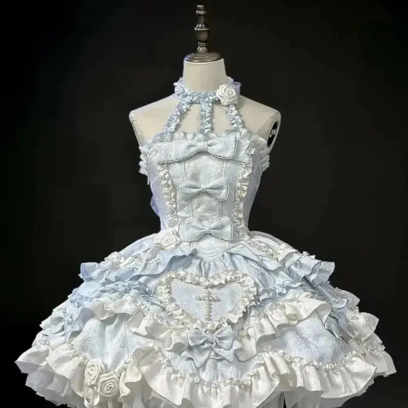 Fairy Elegant Lolita Strap Dress Lace Bow Sweet Girl Kawaii Japanese Cosplay Tea Party Daily Casual Women Outfits 2026