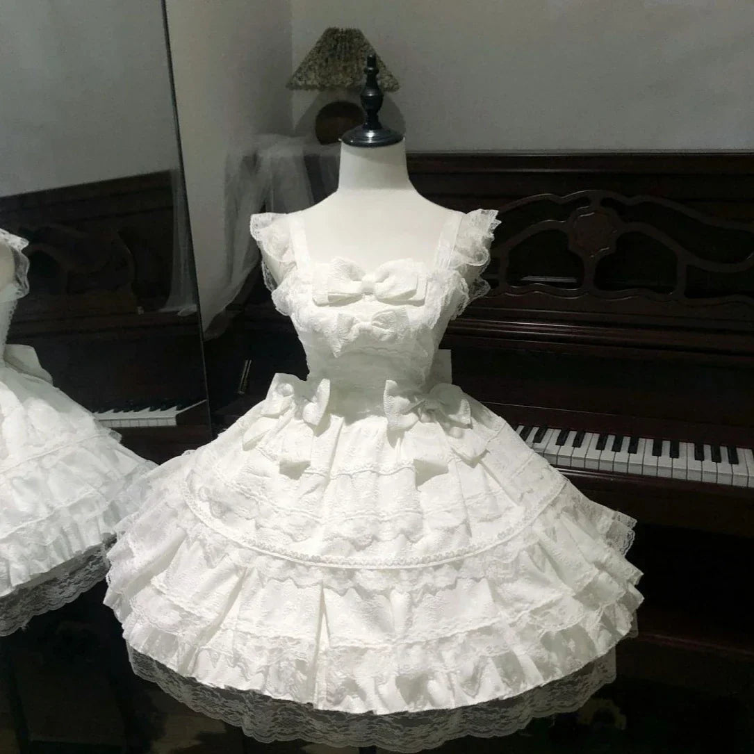 Fairy Elegant Lolita Strap Dress Lace Bow Sweet Girl Kawaii Japanese Cosplay Tea Party Daily Casual Women Outfits 2026
