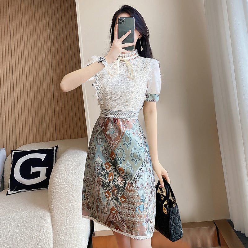 French Style Lace Dress Women’s Summer 2023 Summer Dress New Style Celebrity Elegant Slimming Hip One-Step Floral Dress