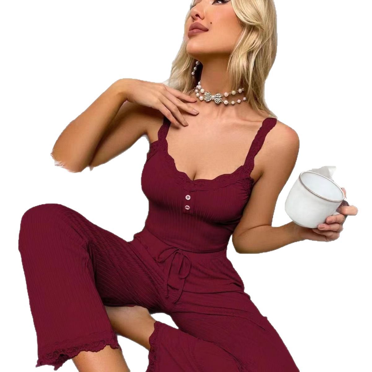 Cross-border Foreign Trade Europe and America Casual Pajamas Women’s Lace Lace Sling Trousers Sexy Spice Girl Home