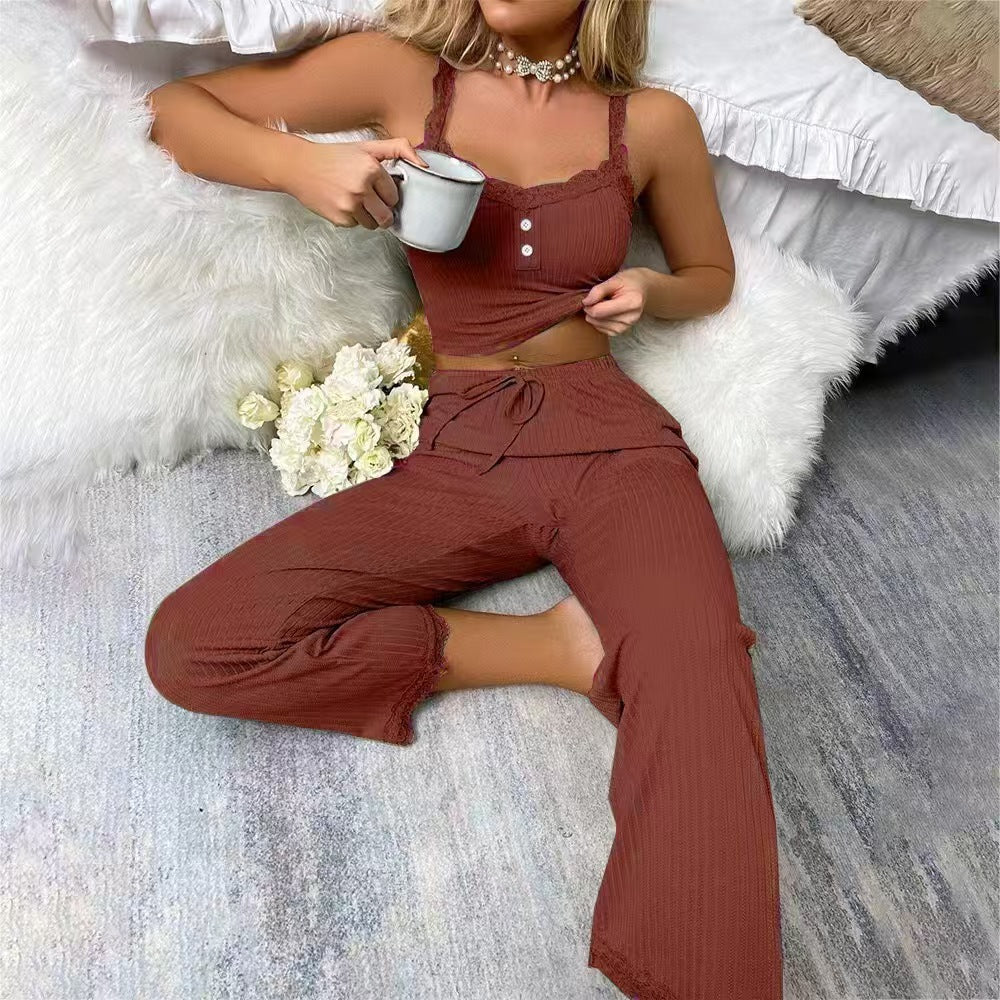 Cross-border Foreign Trade Europe and America Casual Pajamas Women’s Lace Lace Sling Trousers Sexy Spice Girl Home