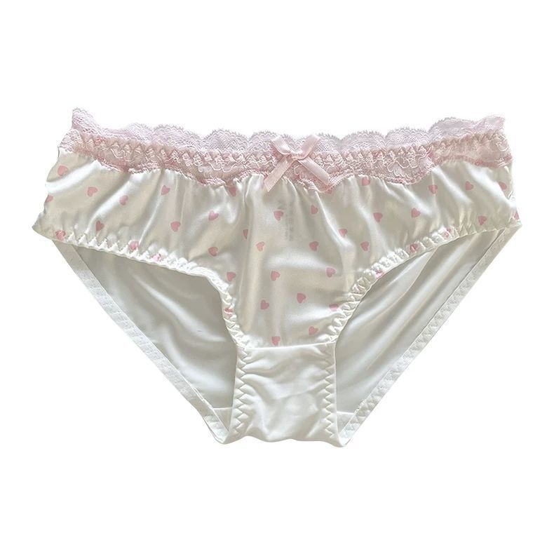 Lace Edge Underwear for Women Sexy Low-Waist Cotton Blocking Love Japanese Style Girls’ Ice Silk Sweet Briefs