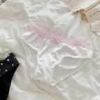 Lace Edge Underwear for Women Sexy Low-Waist Cotton Blocking Love Japanese Style Girls’ Ice Silk Sweet Briefs - White
