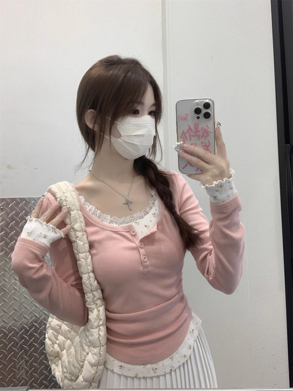 Lace Fake Two-piece Long-sleeved T-shirt Women’s Spring and Autumn New Korean Style Slim-fit Floral Base Shirt Inner