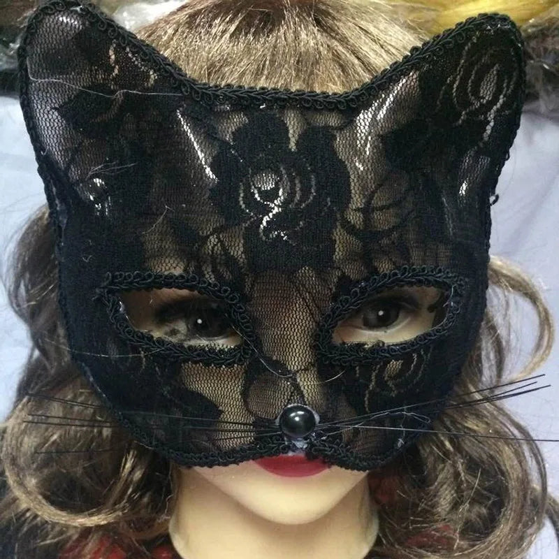 Sexy Lace Mask Women Cat Cosplay Supplies Dance Party Performance Masquerade Fox Mask Couple Animal Face Decor Eyes