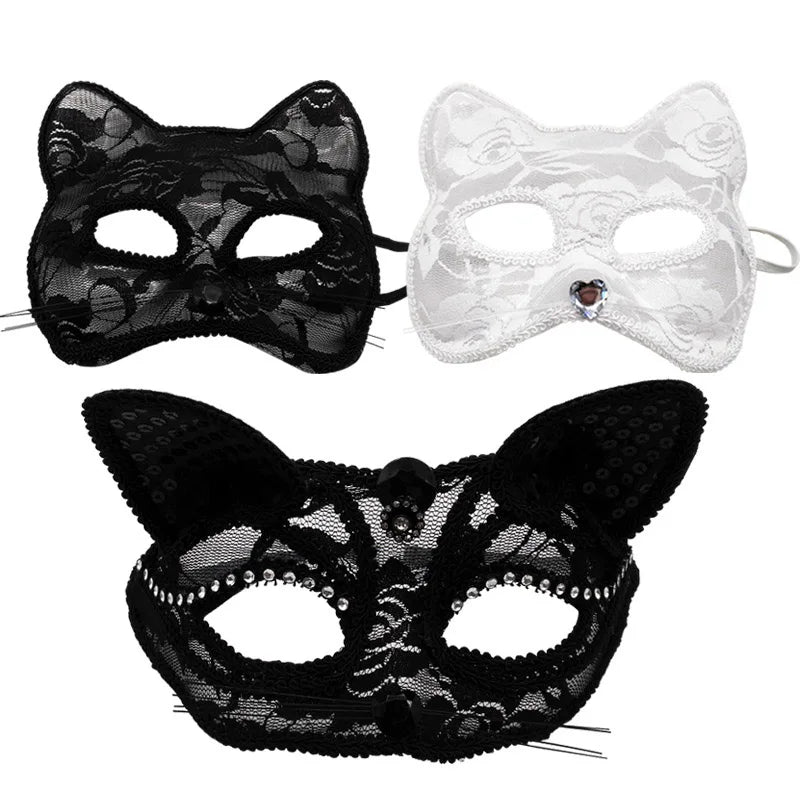 Sexy Lace Mask Women Cat Cosplay Supplies Dance Party Performance Masquerade Fox Mask Couple Animal Face Decor Eyes