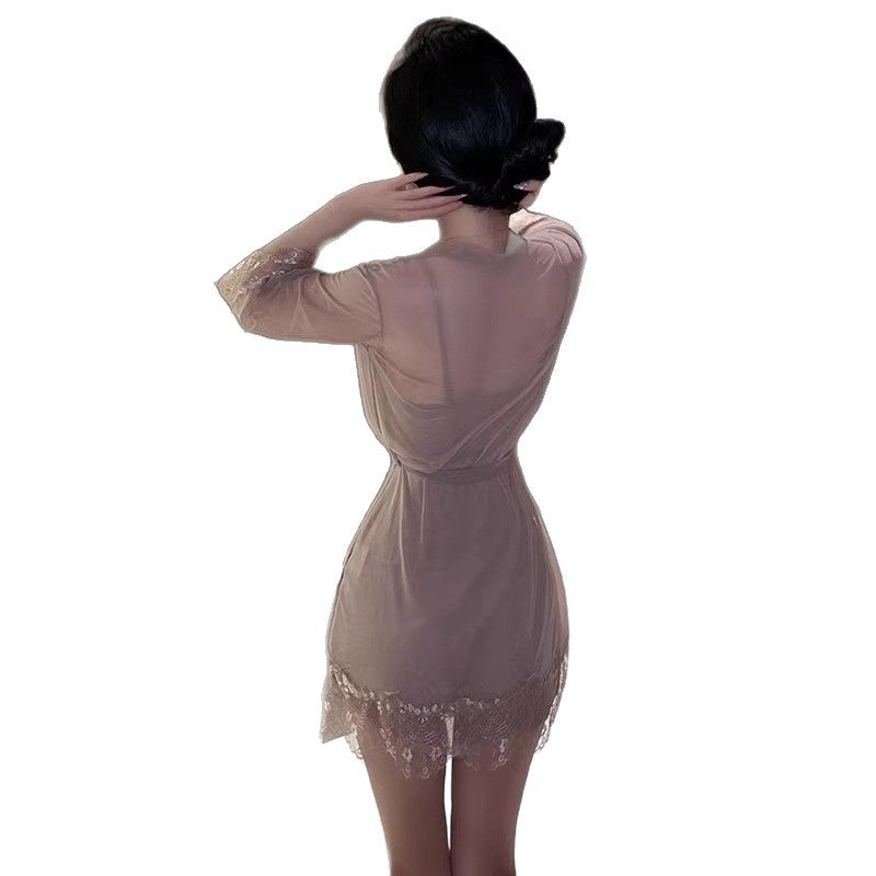 2026 New Style Nightgown for Women Summer Sexy Ice Silk Hot Thin Style with a High-End Feel Pure Desire Style Lace