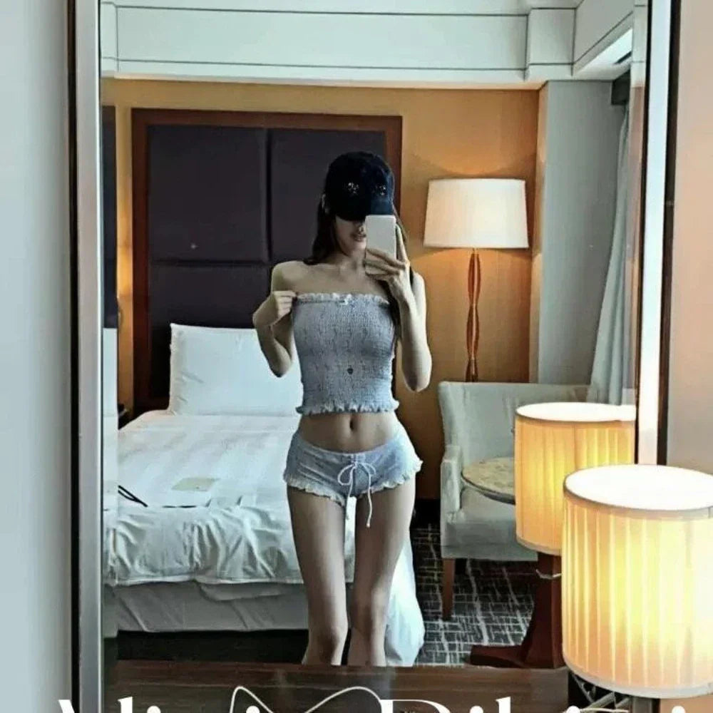 Korean Fashion Sweet Lace Sexy Bikini Swimsuits 2000s Beach Party Style Japanese Kawaii 3 Piece Bikini Set Y2k Swimwear