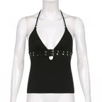 Lace-Up Backless Crop Top - M / Black - Crop Top