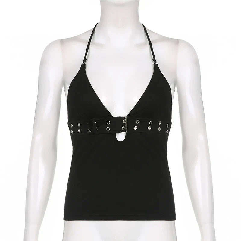 Lace-Up Backless Crop Top - M / Black - Crop Top