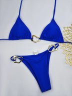 New Sexy Bikini Solid Color Lace-up Split Two-piece Swimsuit for Women - Dark Purple / S