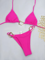 New Sexy Bikini Solid Color Lace-up Split Two-piece Swimsuit for Women - Pink / M
