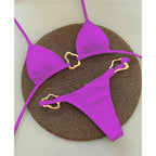 New Sexy Bikini Solid Color Lace-up Split Two-piece Swimsuit for Women - Purple / L