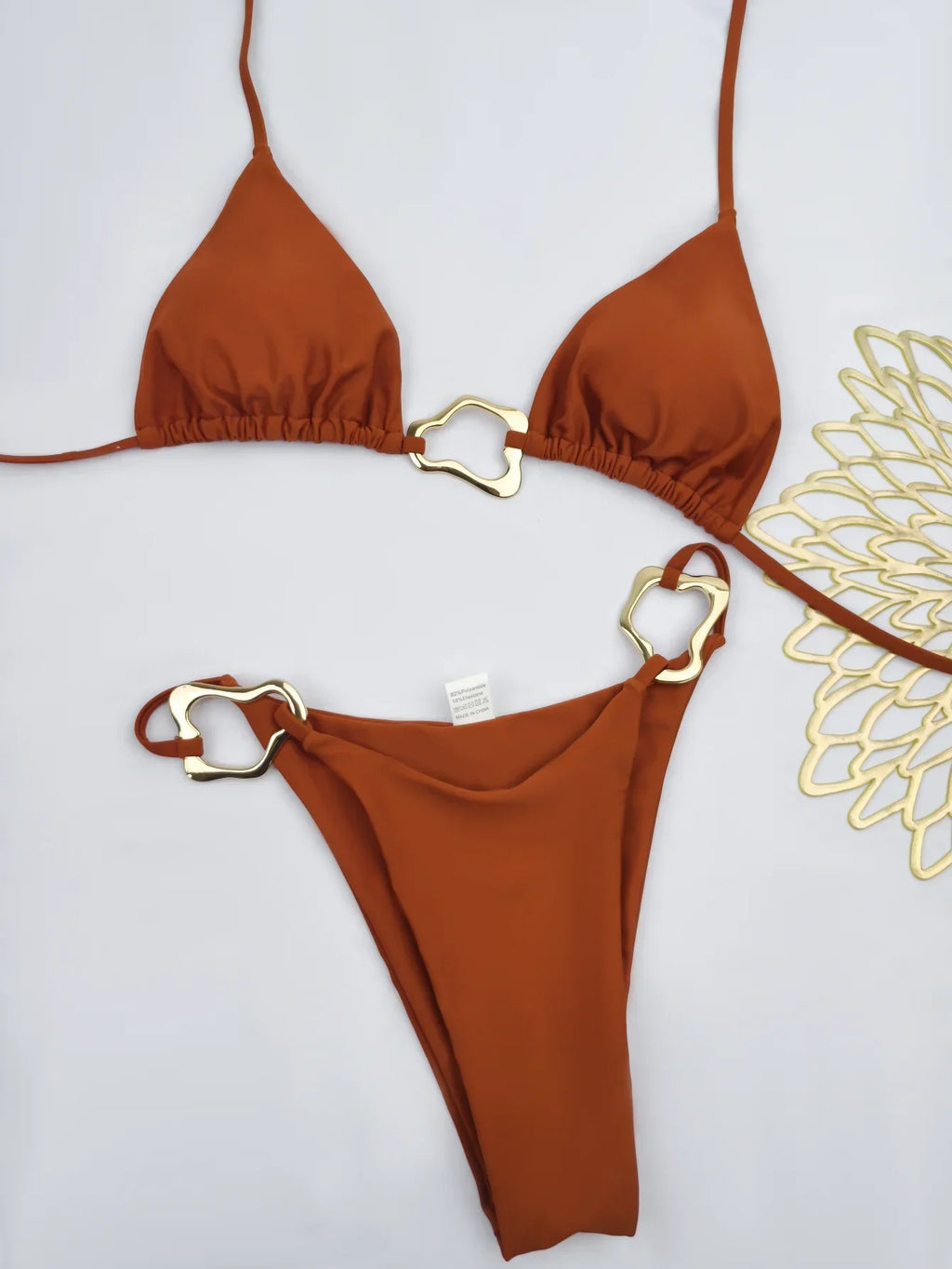 New Sexy Bikini Solid Color Lace-up Split Two-piece Swimsuit for Women - Red / S