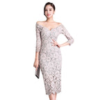 Elegant Lace V Neck Slim Sexy Dress 2023 Korean Style Women’s Slimming Look Hip-Hugging Three-Quarter Sleeve Mid-Length
