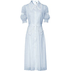 Foreign Trade Women’s 2024 Summer New Blue Elegant Retro Lantern Sleeve Slimming Waist Shirt Elegant Dress