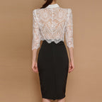 Western style age-reducing two-piece cross-border women’s clothing Korean style lapel bow lace top + high waist open