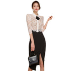 Western style age-reducing two-piece cross-border women’s clothing Korean style lapel bow lace top + high waist open