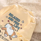 Cute Cartoon Lazy Cat Letter Print Summer Couple Short Sleeved T-shirt Loose Casual Women’s Top - Beige / XXXL