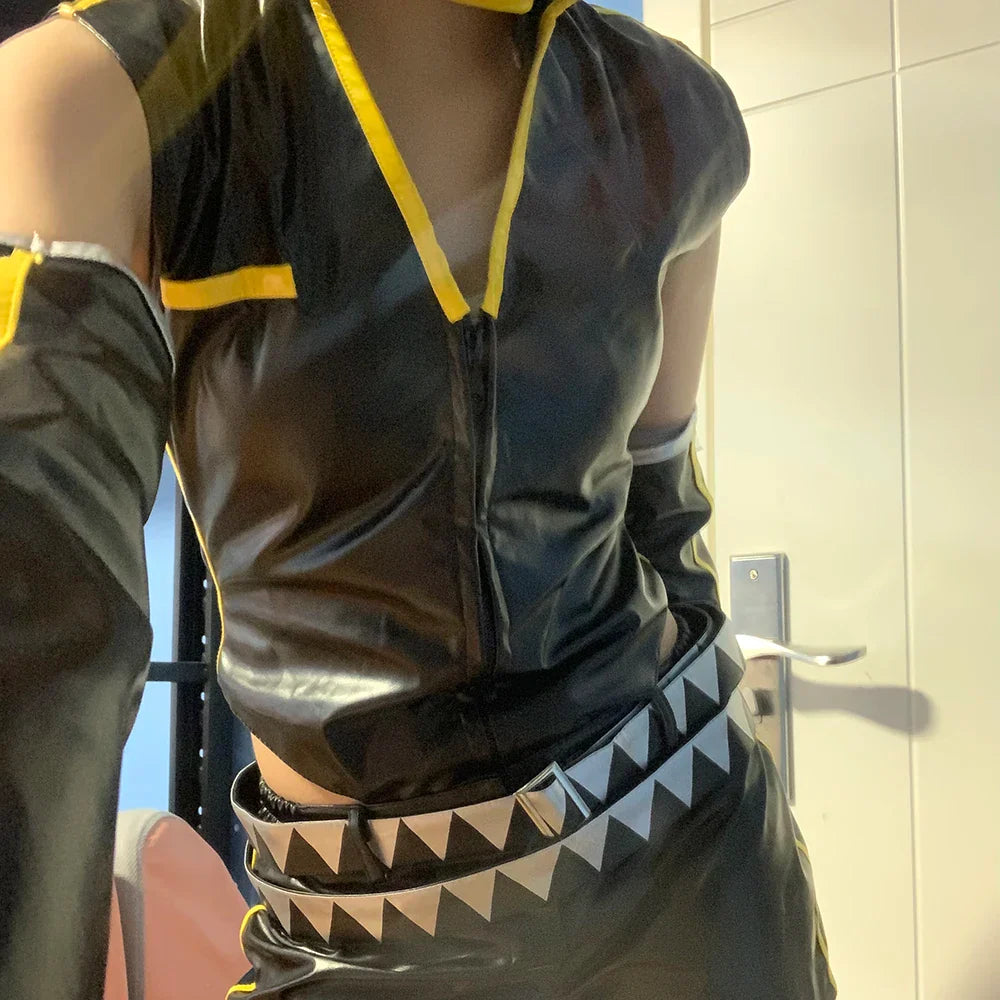 Anime Game Len Cosplay Costume Adult Unisex Leather PU Top Shorts Suit Halloween Punk Party Outfit Uniform