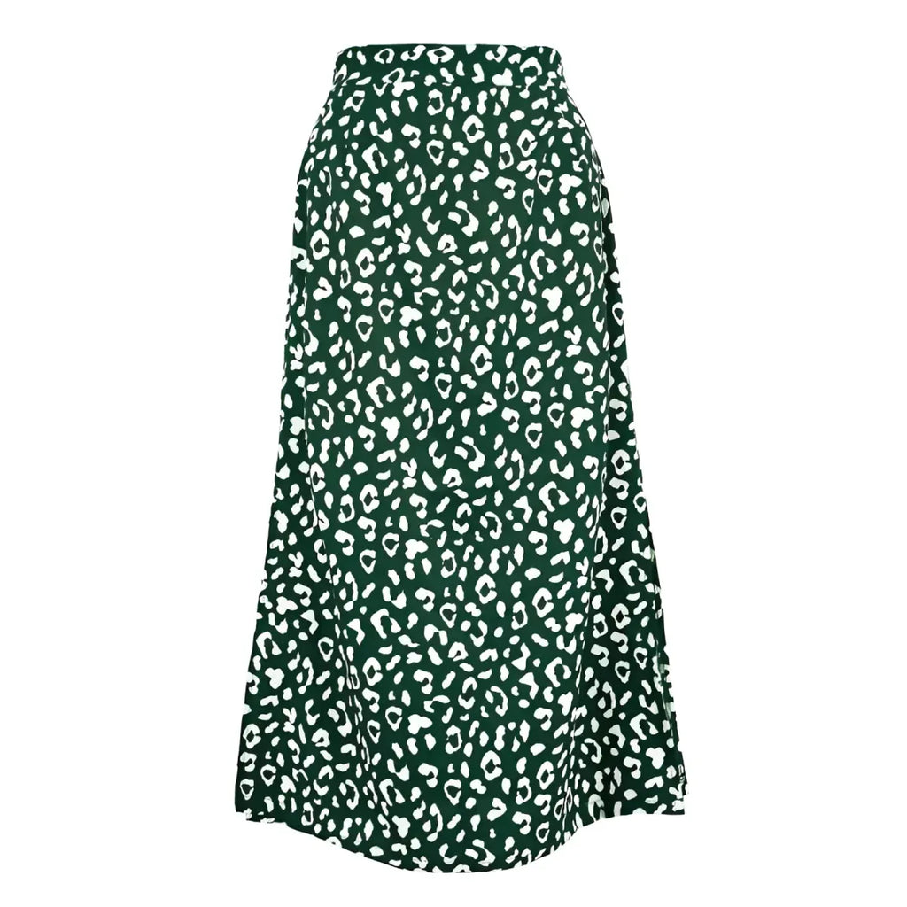 Leopard Print Midi Skirt A-Line Empire Waist