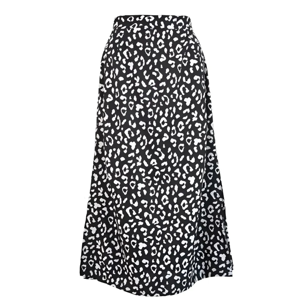 Leopard Print Midi Skirt A-Line Empire Waist