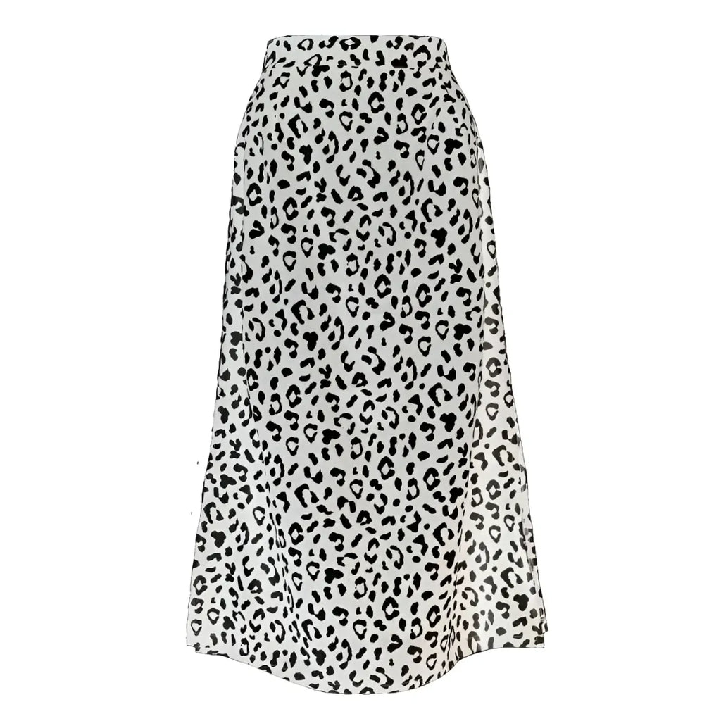 Leopard Print Midi Skirt A-Line Empire Waist