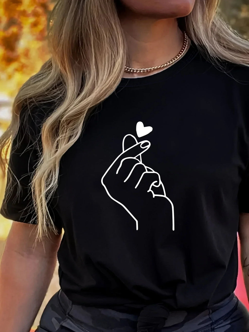 Cute Print Solid Crew Neck T-Shirt Short Sleeve Casual Every Day Top For All Season Women’s Clothing
