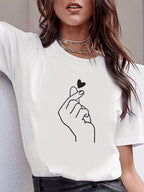 Cute Print Solid Crew Neck T-Shirt Short Sleeve Casual Every Day Top For All Season Women’s Clothing