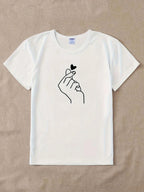 Cute Print Solid Crew Neck T-Shirt Short Sleeve Casual Every Day Top For All Season Women’s Clothing