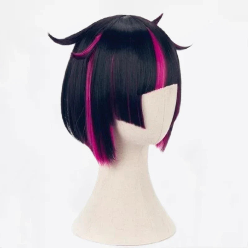 Lilia Vanrouge Cosplay Wig Black Purple Mixed Short Heat Resistant Synthetic Hair Halloween Party Anime Wigs + Wig Cap
