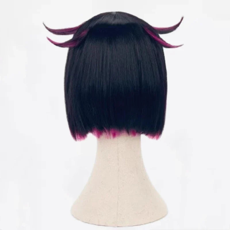 Lilia Vanrouge Cosplay Wig Black Purple Mixed Short Heat Resistant Synthetic Hair Halloween Party Anime Wigs + Wig Cap