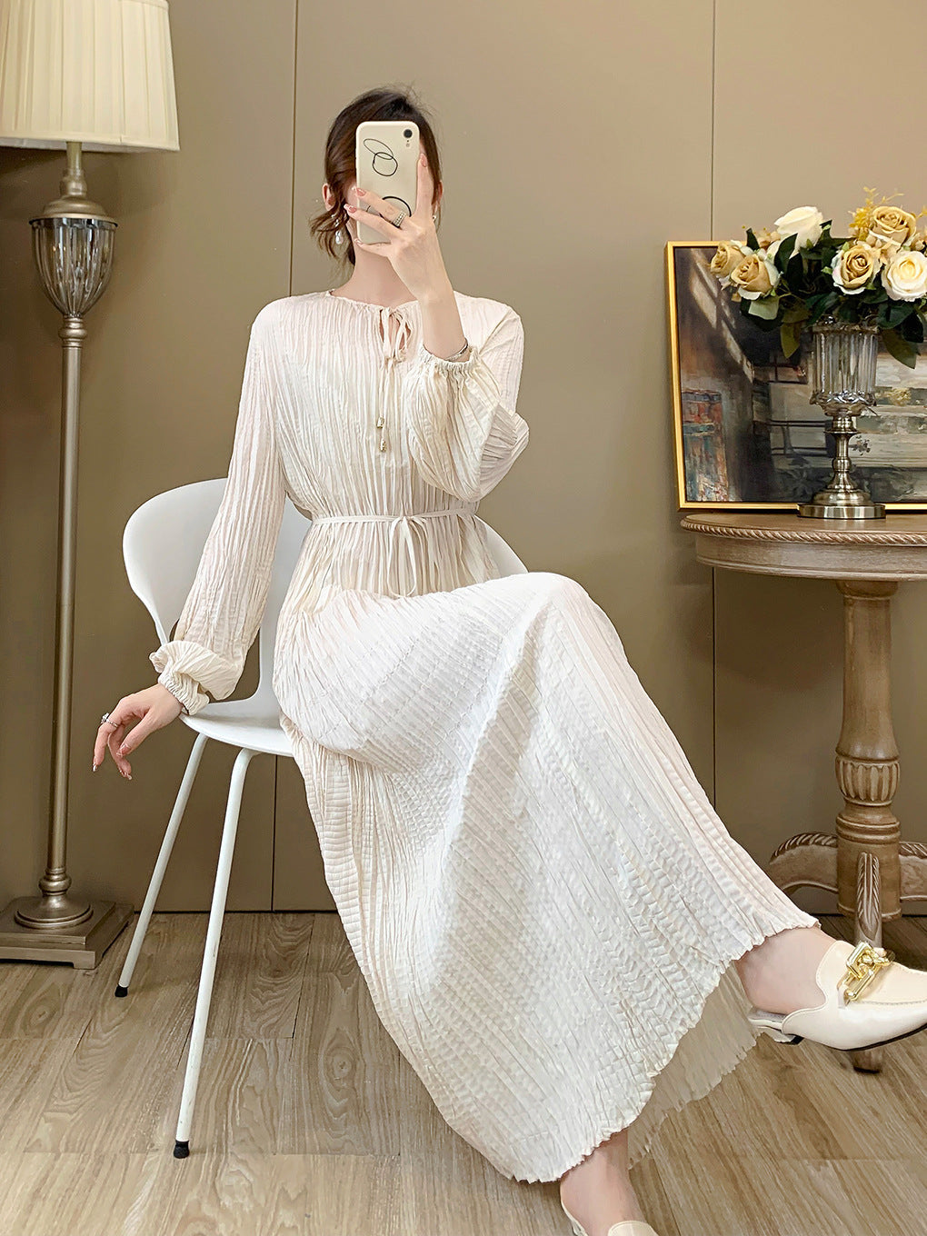 Miyake Long Dress for Women Summer High-End Dress New Style Shenzhen Nanyou High-End Dress French-Style Dress