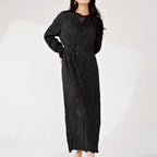 Miyake Long Dress for Women Summer High-End Dress New Style Shenzhen Nanyou High-End Dress French-Style Dress - Black