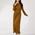 Miyake Long Dress for Women Summer High-End Dress New Style Shenzhen Nanyou High-End Dress French-Style Dress - Brown