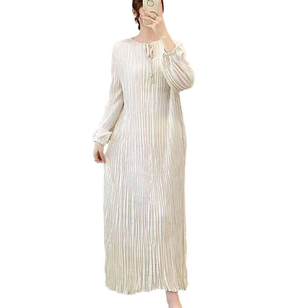 Miyake Long Dress for Women Summer High-End Dress New Style Shenzhen Nanyou High-End Dress French-Style Dress - White