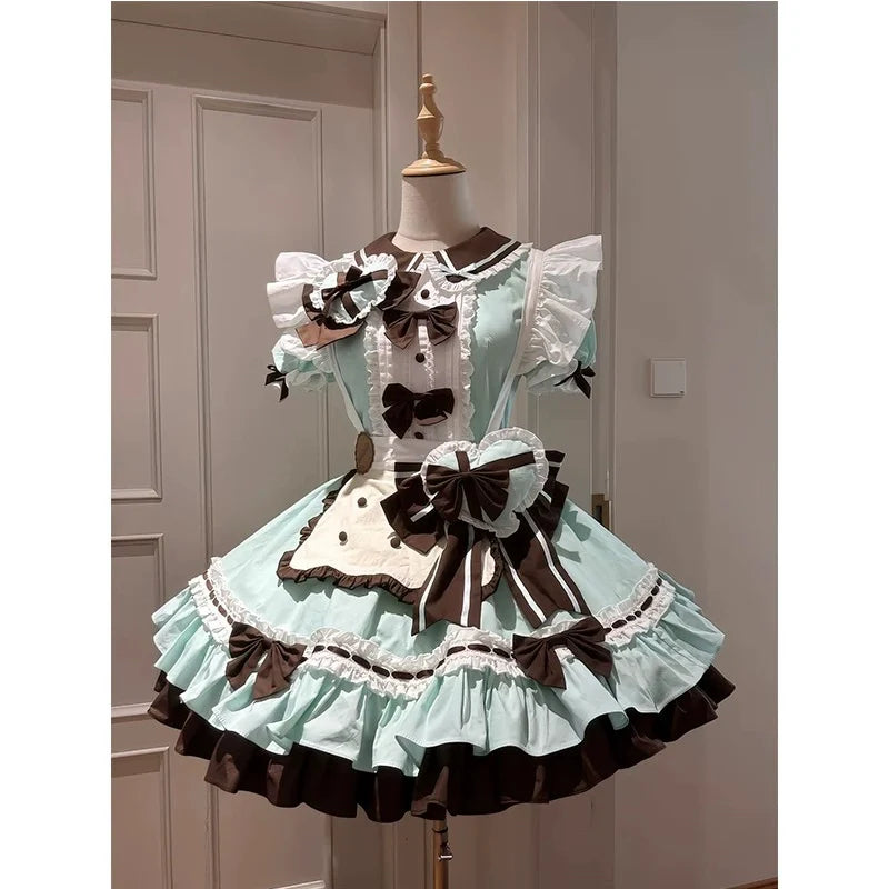Mint Chocolate Sweet Maid Lolita Dress Set - kawaii-inspired outfit in pastel colors - 71992857