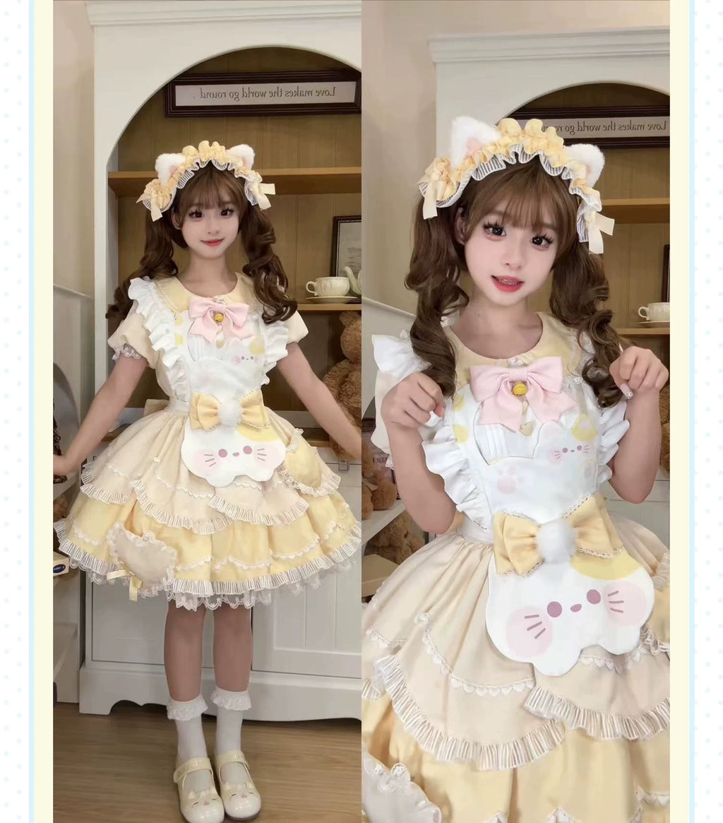 Sweet Tea Meow Lolita OP Dress - kawaii-inspired outfit in pastel colors - 4926603