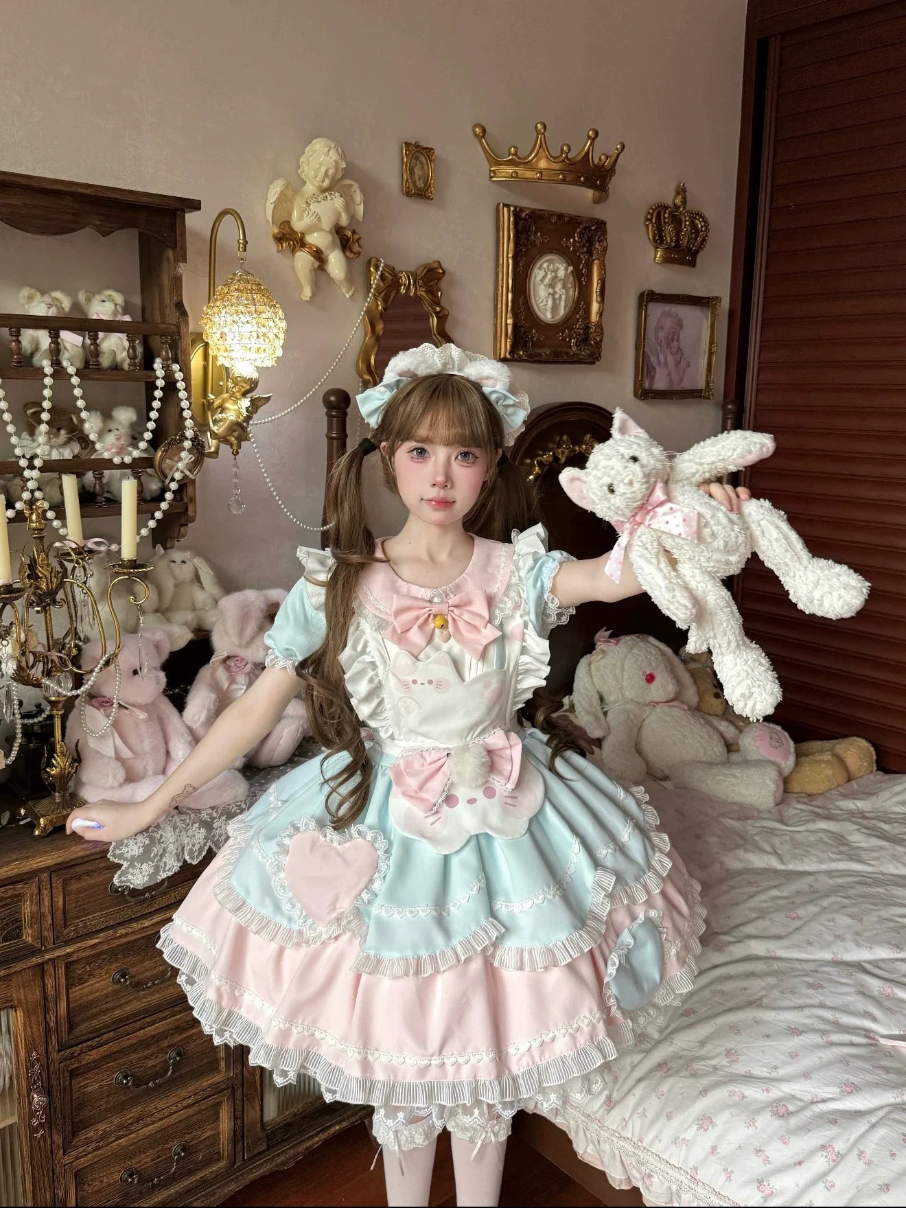 Sweet Tea Meow Lolita OP Dress - kawaii-inspired outfit in pastel colors - 42689572