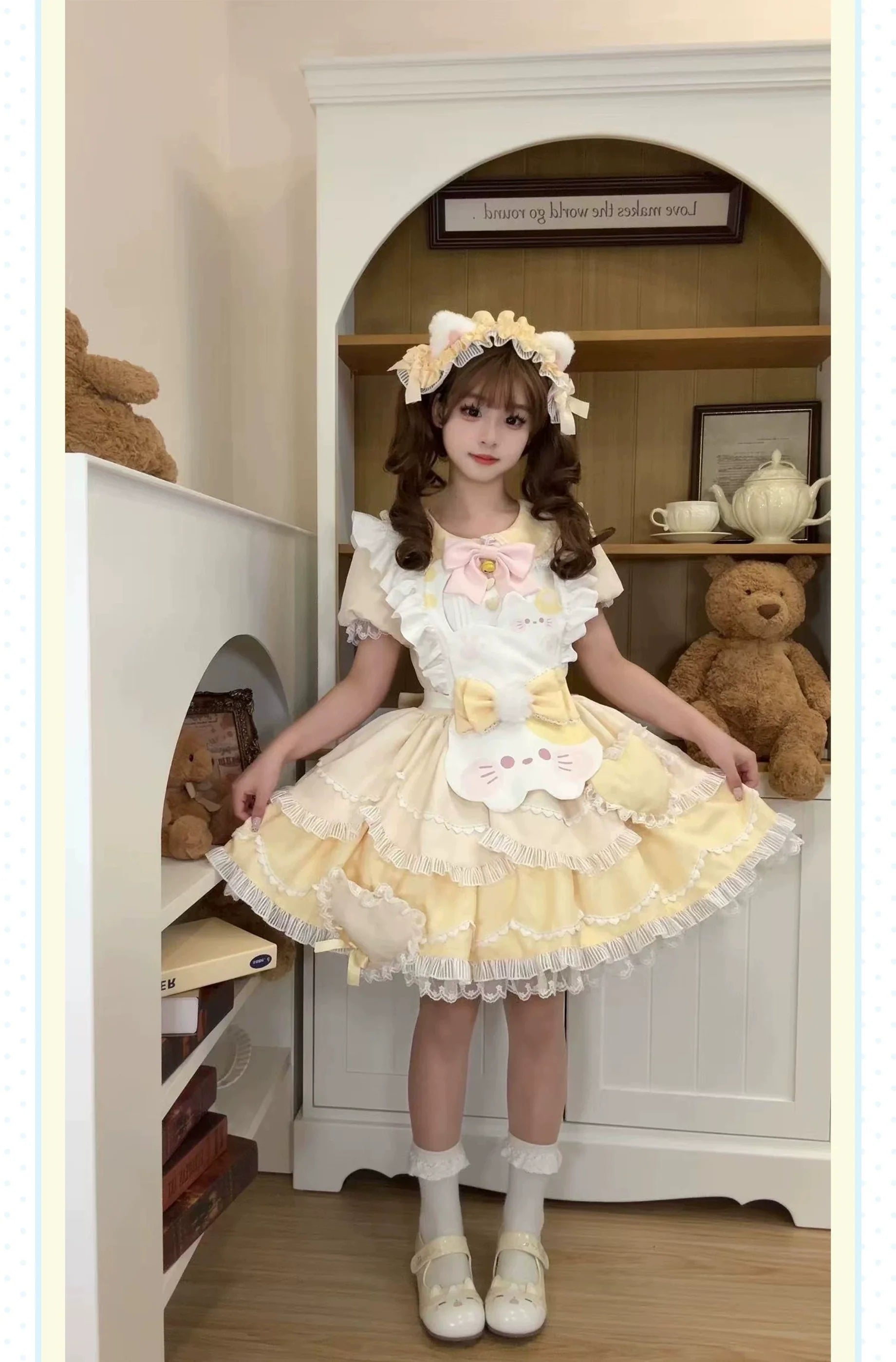 Sweet Tea Meow Lolita OP Dress - kawaii-inspired outfit in pastel colors - 43673152