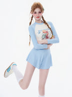 New Style Fresh and Simple Women’s Conservative Two-Piece Swimwear with Long Sleeves and Sporty Style Pure Desire