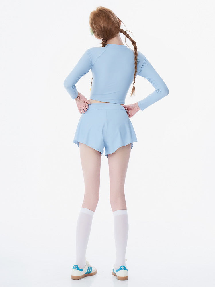 New Style Fresh and Simple Women’s Conservative Two-Piece Swimwear with Long Sleeves and Sporty Style Pure Desire