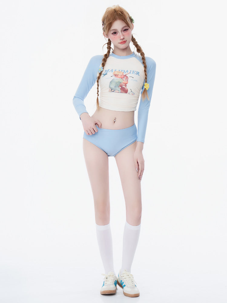 New Style Fresh and Simple Women’s Conservative Two-Piece Swimwear with Long Sleeves and Sporty Style Pure Desire