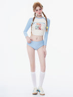 New Style Fresh and Simple Women’s Conservative Two-Piece Swimwear with Long Sleeves and Sporty Style Pure Desire